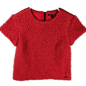 Armani Exchange XS Red Boucle Textured Short Sleeve Top Womens Blouse AX